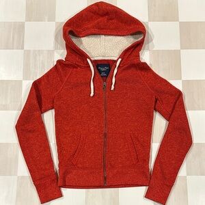 american eagle y2k red orange zip up fleece hoodie jacket